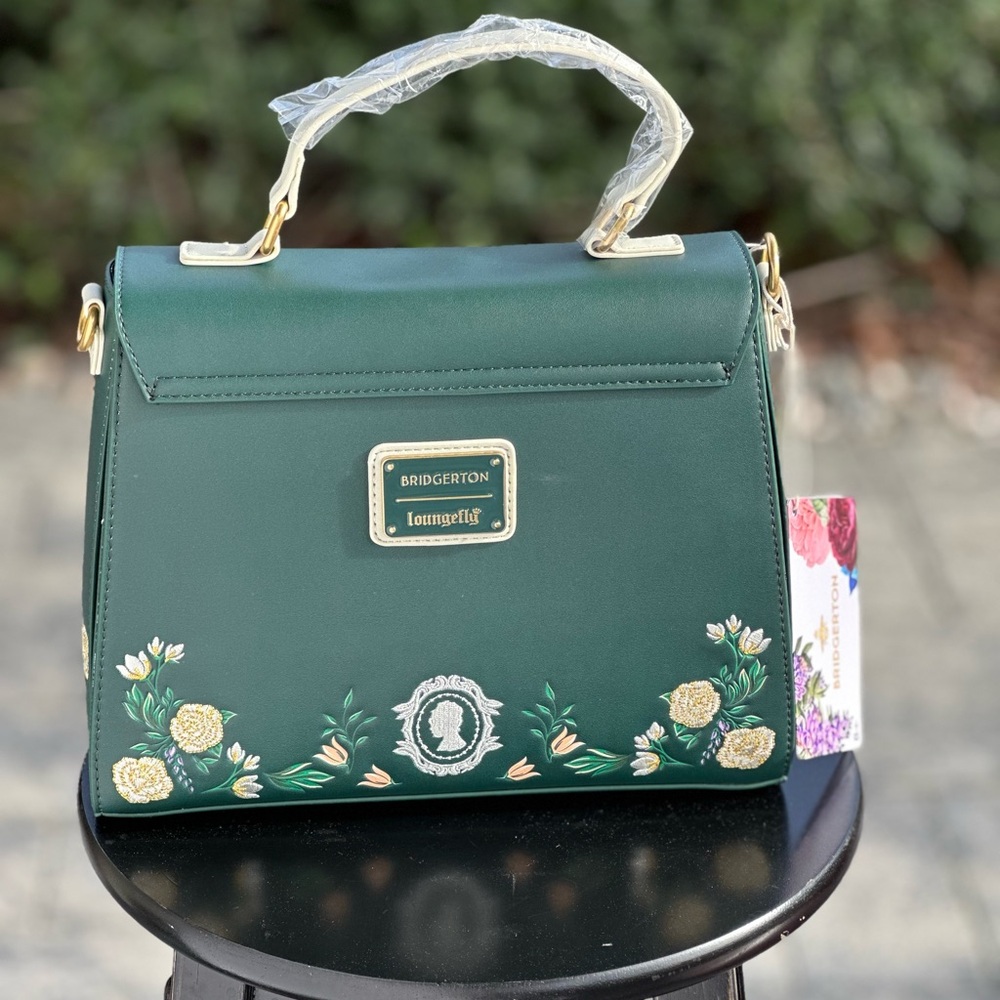 Loungefly Netflix Bridgeton Green Floral Embroidered Satchel & Matching Wallet - Picture 3 of 7